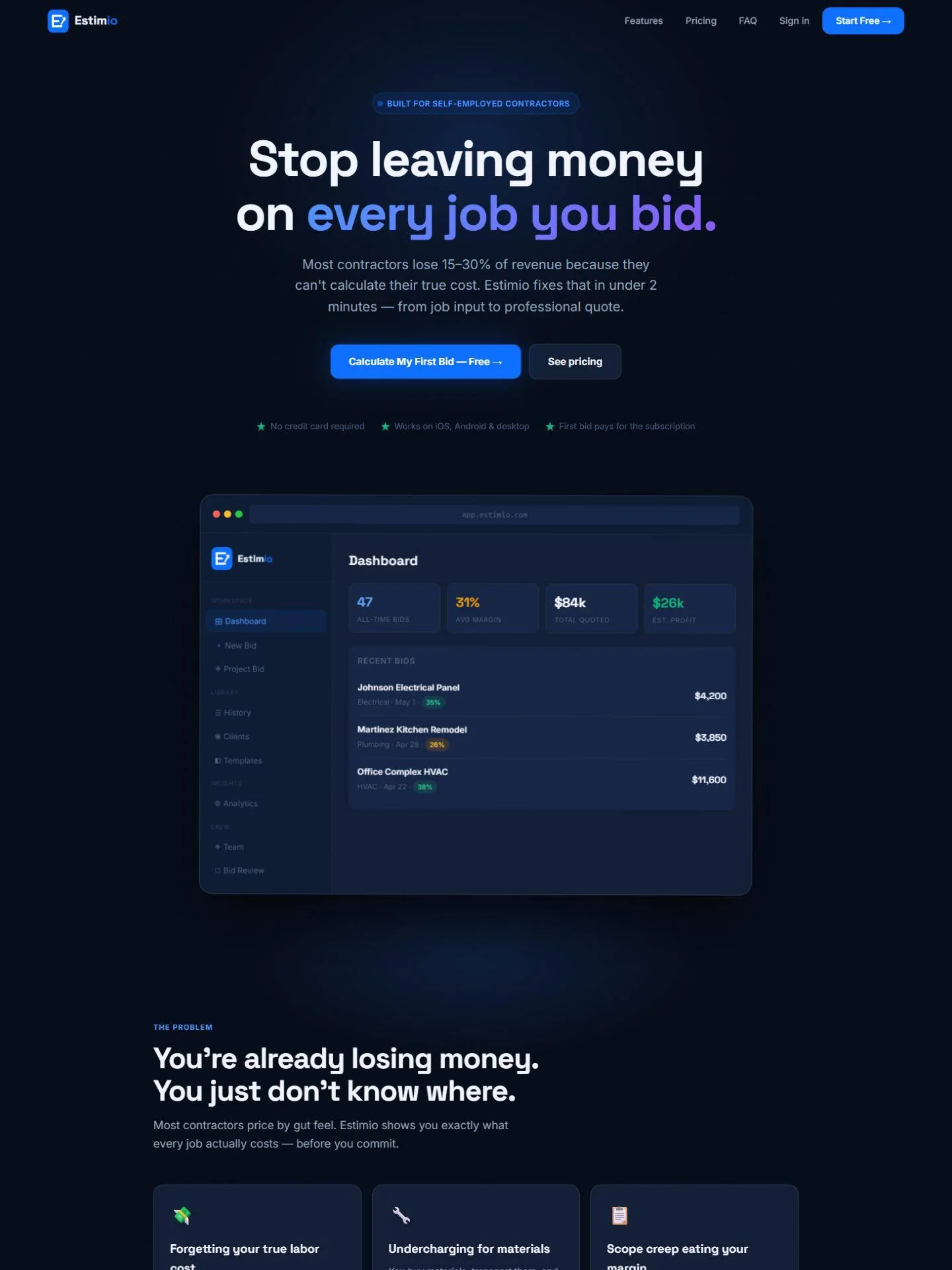 Estimio website homepage